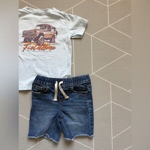 Old Navy|Baby boy/toddler set Light Blue 'Fieldstone' Graphic Tee & Denim Shorts